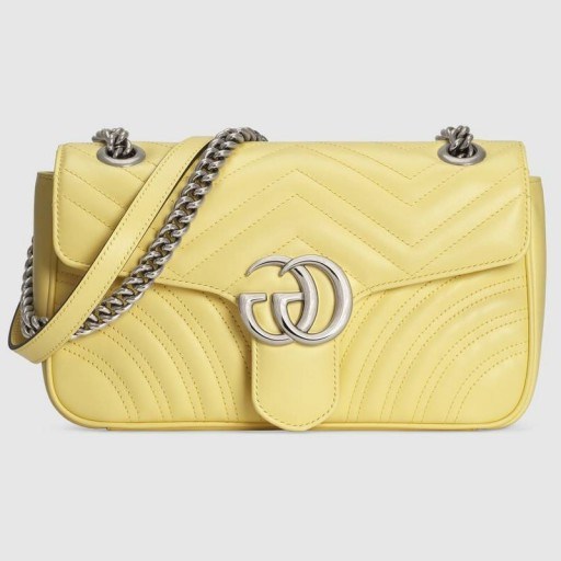 GUCCI GG Marmont small shoulder bag in pastel yellow leather - flipped