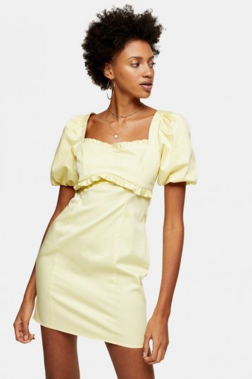 Topshop Yellow Poplin Tea Dress | puff sleeve summer frock