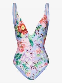 Zimmermann Deep V-Neck Floral Swimsuit / blue plunging swimsuits