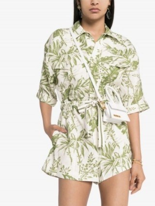 Zimmermann Empire Leaf Print Playsuit | green and white playsuits - flipped