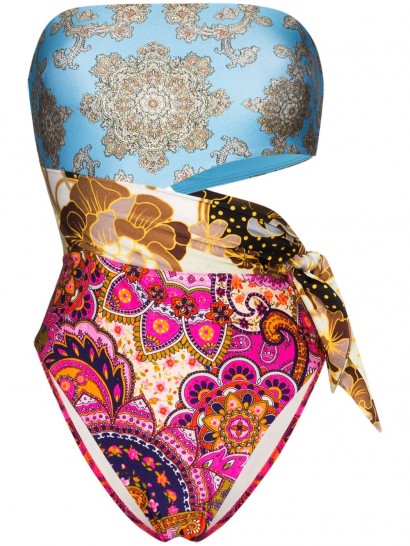 ZIMMERMANN Fiesta printed bandeau swimsuit / multi-coloured cut-out swimsuits