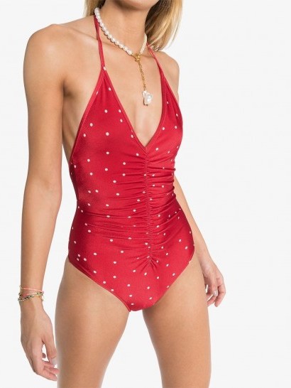 ADRIANA DEGREAS ruched polka-dot swimsuit / red swimwear - flipped