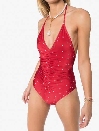 ADRIANA DEGREAS ruched polka-dot swimsuit / red swimwear