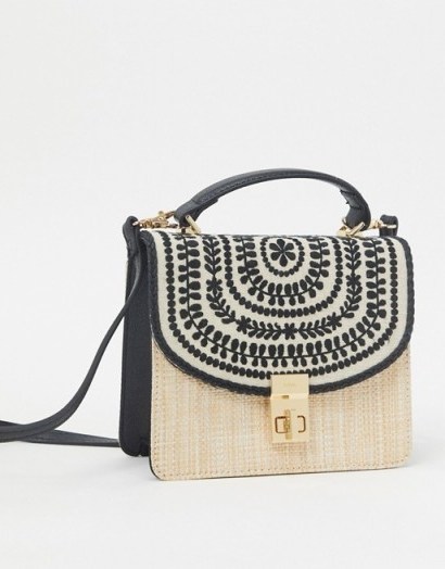 ALDO Liabel artisan pattern handbag in black / small grab handle handbags - flipped