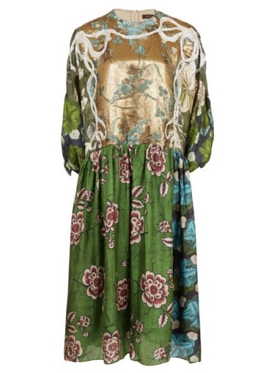 BIYAN Algo embroidered floral-print silk-blend dress ~ multi-prints