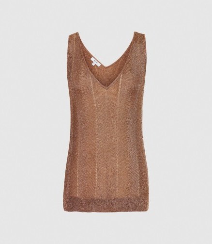 REISS ALICE METALLIC KNITTED TOP ROSE GOLD ~ essential summer tank - flipped