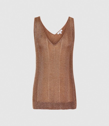 REISS ALICE METALLIC KNITTED TOP ROSE GOLD ~ essential summer tank