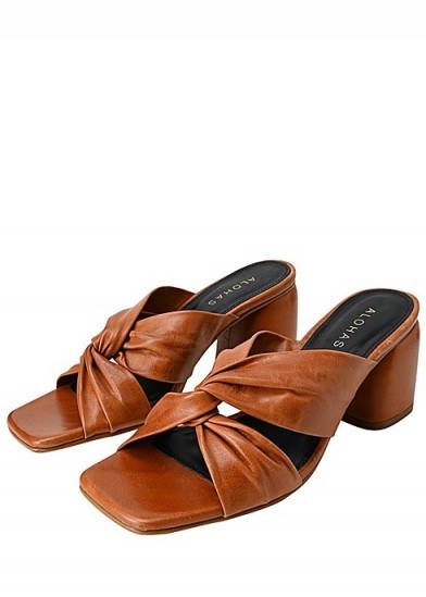 ALOHAS Greta heeled leather mules / tan knot-front sandals - flipped