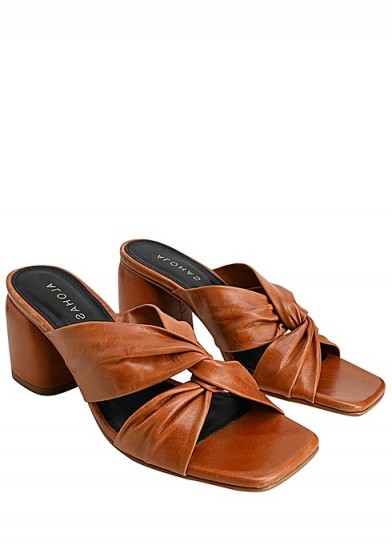 ALOHAS Greta heeled leather mules / tan knot-front sandals