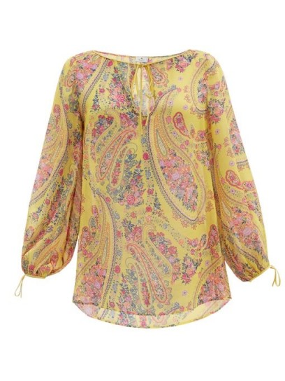 ETRO Altai paisley-print silk-georgette blouse ~ yellow floaty summer tops ~ sheer fabrics