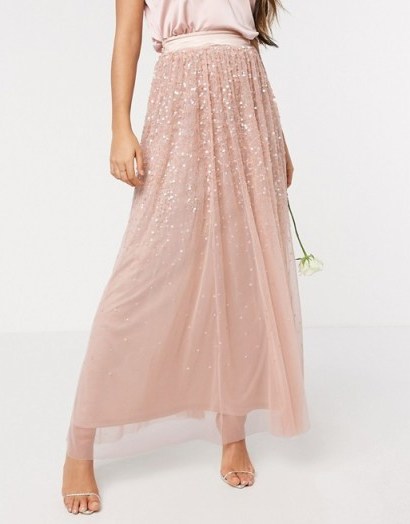 Amelia Rose ombre sequin maxi tulle skirt in rose - flipped