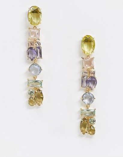 & Other Stories multi stone pendant earrings / long multicoloured drops