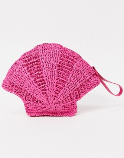 & Other Stories straw shell clutch bag with shell strap in pink - flipped