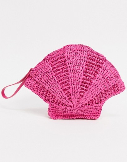 & Other Stories straw shell clutch bag with shell strap in pink