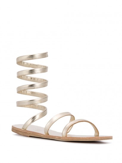 ANCIENT GREEK SANDALS Ofis spiral sandals ~ metallic ankle strap flats
