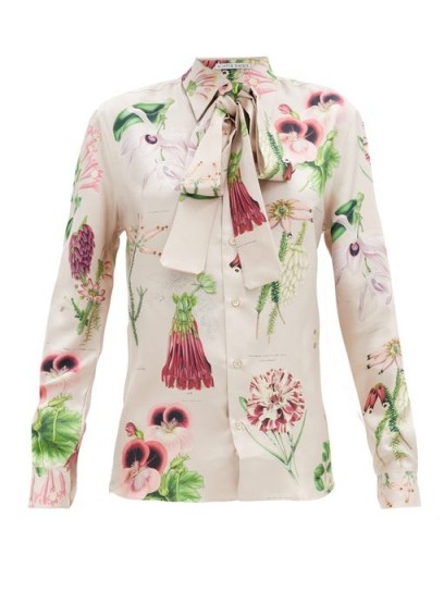 ALISTER MACKIE Annotated floral-print silk-twill shirt ~ flower printed shirts