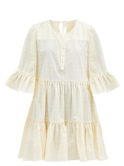 LOUP CHARMANT Arco yellow checked organic-cotton mini dress ~ feminine loose fit summer dresses ~ - flipped