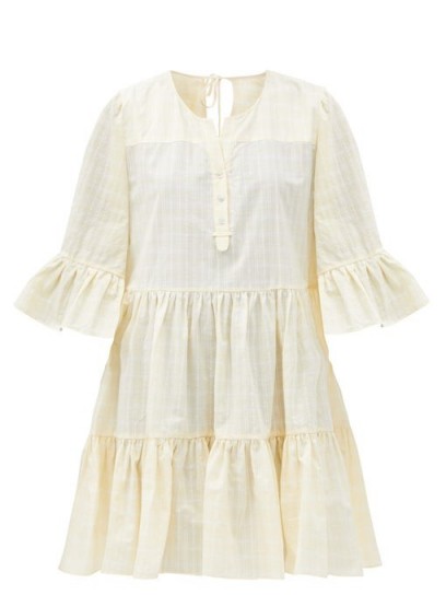 LOUP CHARMANT Arco yellow checked organic-cotton mini dress ~ feminine loose fit summer dresses ~