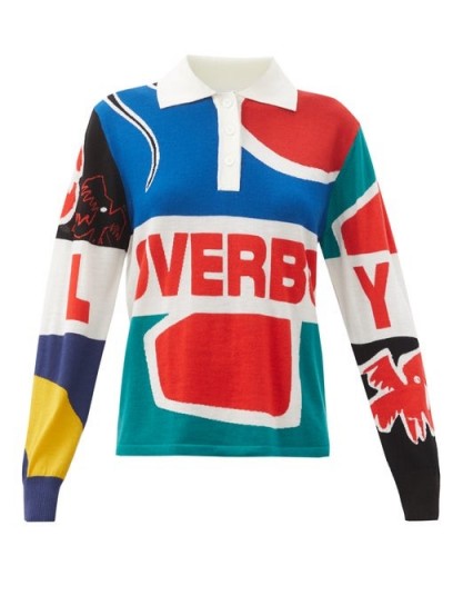 CHARLES JEFFREY LOVERBOY Art & logo-intarsia merino-wool rugby shirt