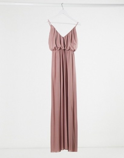 ASOS DESIGN cami plunge maxi dress with blouson top in rose | long spaghetti strap frock - flipped
