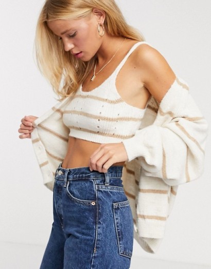 ASOS DESIGN cardi and bralet co-ord in cream stripe | knitted co-ords