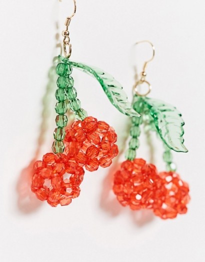 ASOS DESIGN earrings with beaded cherry drop / fruit jewellery / cherries