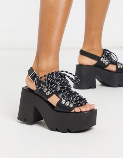 ASOS DESIGN Hellish chunky heeled sandals in black - flipped