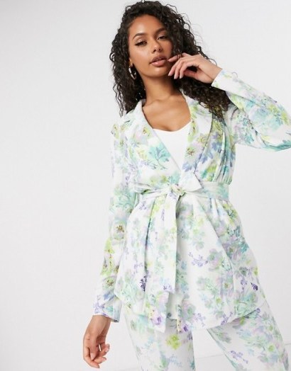 ASOS DESIGN jersey wrap suit in white floral / summer suits / jackets - flipped