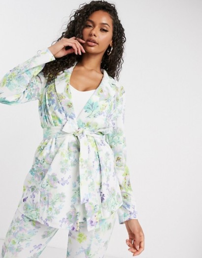 ASOS DESIGN jersey wrap suit in white floral / summer suits / jackets
