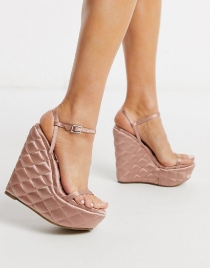 ASOS DESIGN Nifty quilted wedge in pink | luxe look wedged heels - flipped