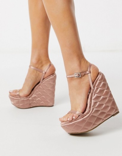 ASOS DESIGN Nifty quilted wedge in pink | luxe look wedged heels