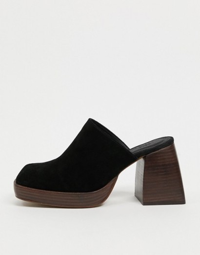 ASOS DESIGN Paloma premium suede heeled mules in black / chunky heeled mule