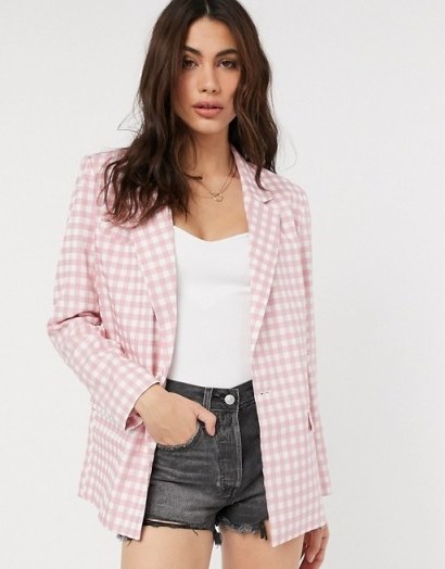 ASOS DESIGN 3 piece suit in pink gingham / shorts, bralet and jacket co-ords / summer suits - flipped