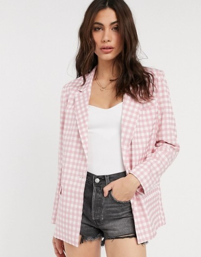 ASOS DESIGN 3 piece suit in pink gingham / shorts, bralet and jacket co-ords / summer suits