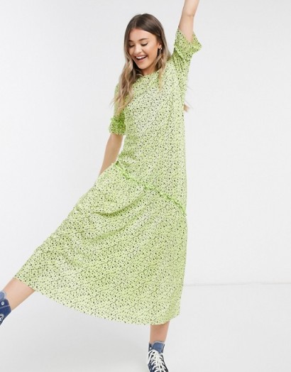 ASOS DESIGN plisse maxi dress with asym hem in floral print / relaxed fit ruffle trimmed dresses