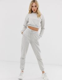 ASOS DESIGN tracksuit cropped sweat / slim jogger with tie