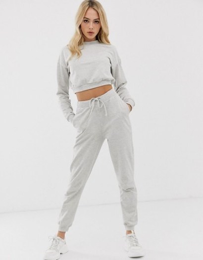ASOS DESIGN tracksuit cropped sweat / slim jogger with tie - flipped