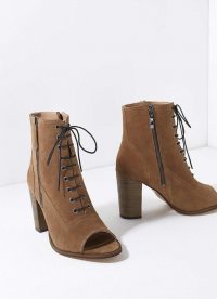 MINT VELVET Aston Lace Up Peep Toe Boots | open toes | neutral booties