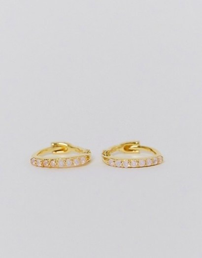 Astrid & Miyu 18K gold plated opal pave huggie hoop earring | huggies | opals - flipped