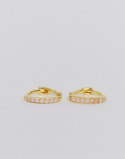 Astrid & Miyu 18K gold plated opal pave huggie hoop earring | huggies | opals