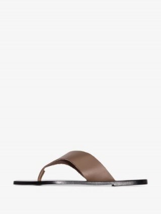ATP Atelier Khaki Merine Leather Sandals / wide strap summer flats - flipped
