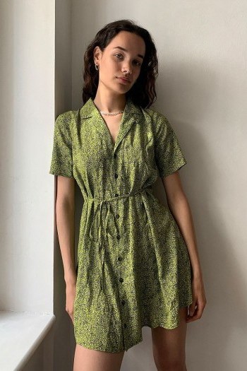Urban Renewal Inspired By Vintage Green Micro Floral Tea Dress in Green - flipped