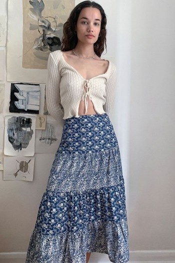 Urban Renewal Inspired By Vintage Elena Blue Tiered Skirt - flipped