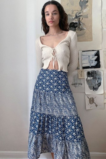 Urban Renewal Inspired By Vintage Elena Blue Tiered Skirt