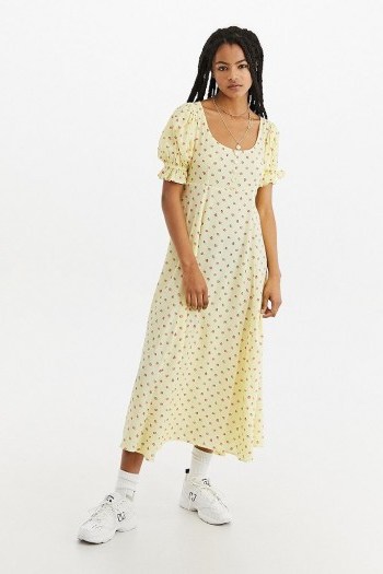 Faithfull The Brand Linnie Midi Dress / yellow puff sleeve summer dresses - flipped
