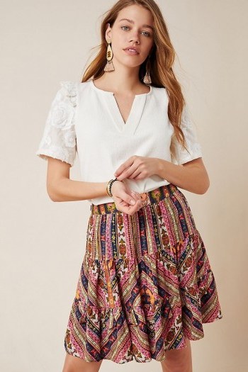 Vineet Bahl Patrice Tiered Mini Skirt ~ mixed print summer skirts - flipped