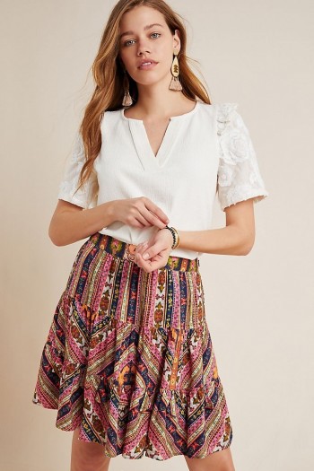 Vineet Bahl Patrice Tiered Mini Skirt ~ mixed print summer skirts