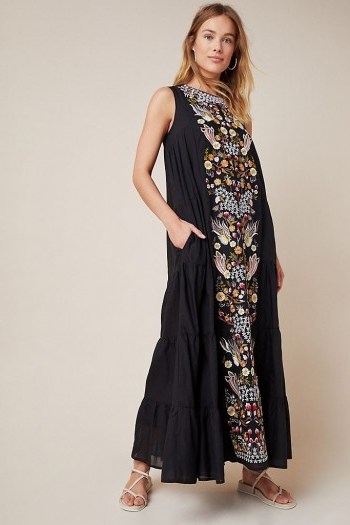 Samant Chauhan Jacaranda Tiered Maxi Dress / black cotton summer dresses - flipped