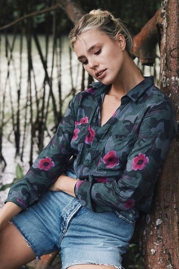 Cloth & Stone Gigi Shirt Green Motif ~ camo and flower print shirts - flipped