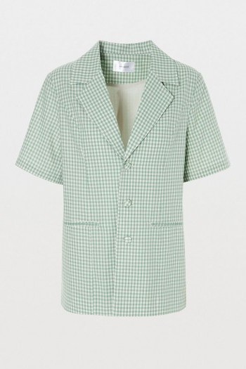 Hosbjerg Sarah Gingham Blazer Green ~ short sleeve summer jackets - flipped